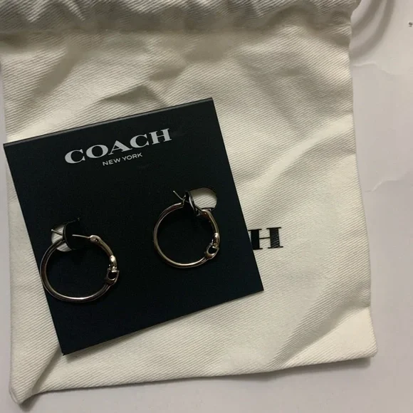 Coach Signature C Hoop Earrings Silvertone NEW $45 - Picture 9 of 10